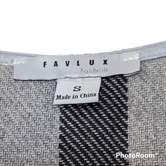 Favlux Long Plaid Vest Women's Size S Gray Blue Black Open Front With Pockets - Picture 6 of 11